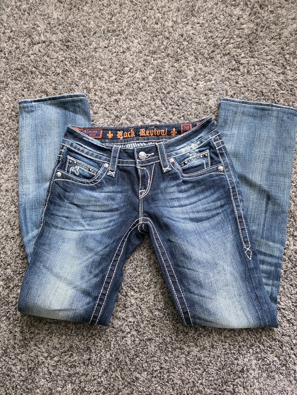 Rock Revival Noel Bootcut Jeans Size 26 Heavy Stitch Distressed Like New